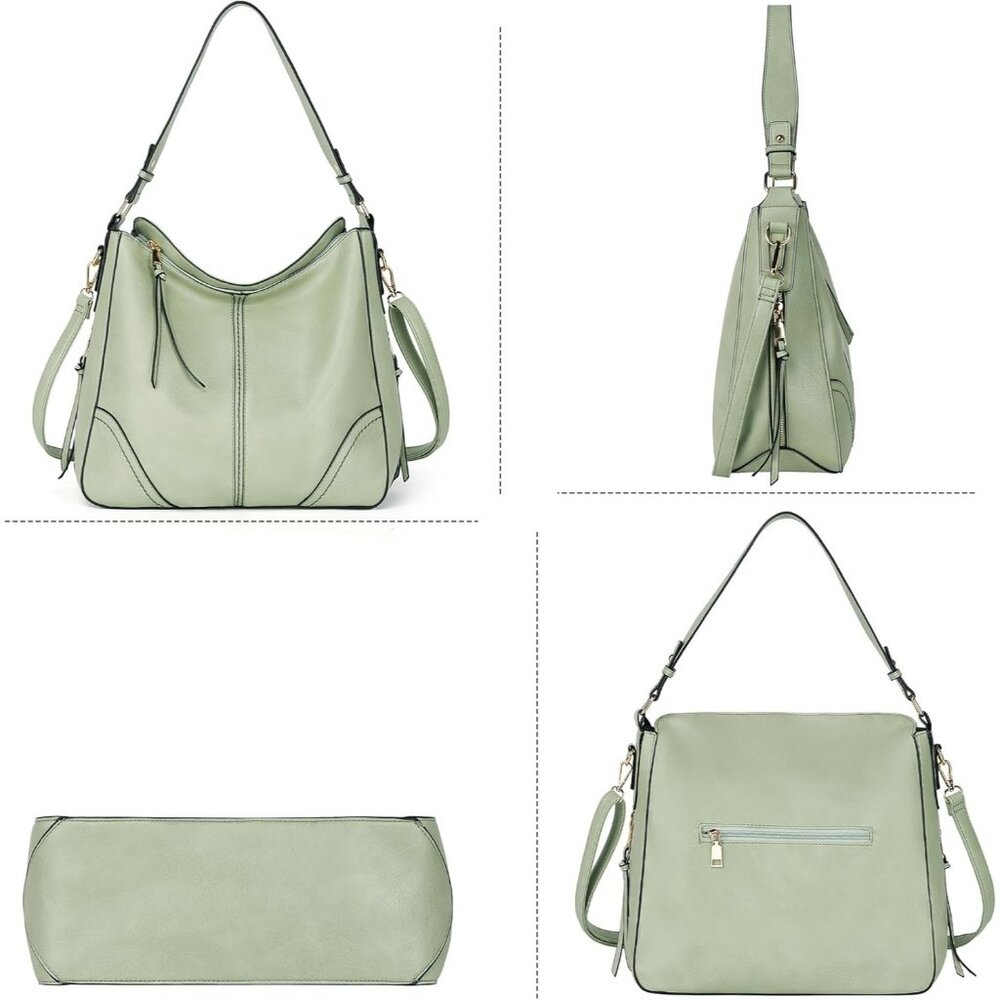 Women’s Light Green 3PCS PU Leather Purses Set  Crossbody Wallet & Hobo Tote Bag - Picture 8 of 8